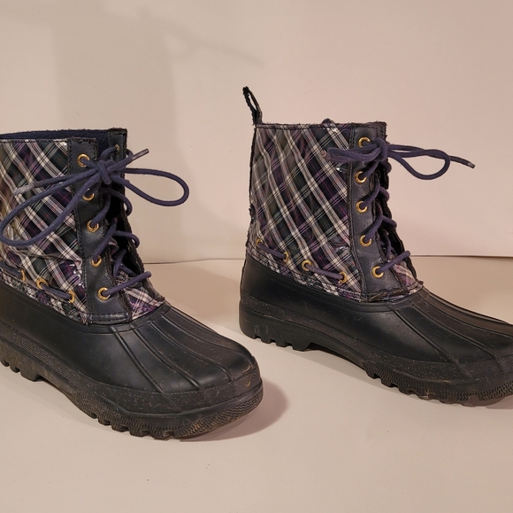 Sperry Top-Sider Women's Blue/Green Plaid Duck Boots Ladies Waterproof-Size 8.5 - Picture 4 of 8